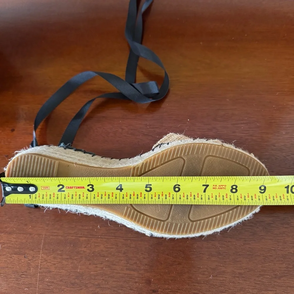 Black & Beige Ankle Tie Espadrille Wedges | Low Heel | Size 39